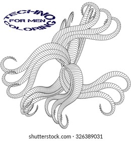 Vector illustration of an abstract complex structure consisting of geometric shapes on a white background.