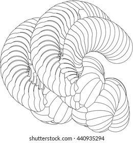 Vector illustration of an abstract complex structure consisting of geometric shapes on a white background. Suitable as a  template for a coloring book