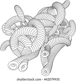 Vector illustration of an abstract complex structure consisting of geometric shapes on a white background. Suitable as a template for a coloring book