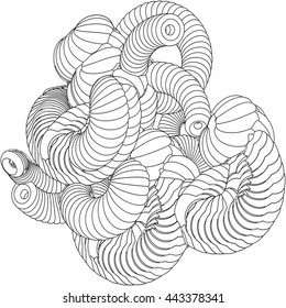Vector illustration of an abstract complex structure consisting of geometric shapes on a white background. Suitable as a template for a coloring book