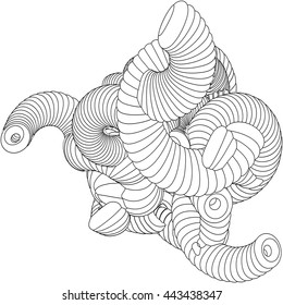 Vector illustration of an abstract complex structure consisting of geometric shapes on a white background. Suitable as a template for a coloring book