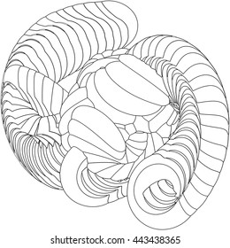 Vector illustration of an abstract complex structure consisting of geometric shapes on a white background. Suitable as a template for a coloring book