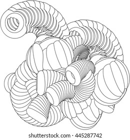 Vector illustration of an abstract complex structure consisting of geometric shapes on a white background. Suitable as a template for a coloring book