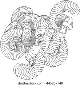 Vector illustration of an abstract complex structure consisting of geometric shapes on a white background. Suitable as a template for a coloring book