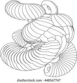 Vector illustration of an abstract complex structure consisting of geometric shapes on a white background. Suitable as a template for a coloring book