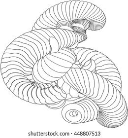 Vector illustration of an abstract complex structure consisting of geometric shapes on a white background. Suitable as a template for a coloring book