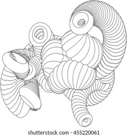 Vector illustration of an abstract complex structure consisting of geometric shapes on a white background. Suitable as a template for a coloring book