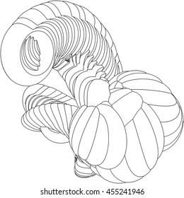 Vector illustration of an abstract complex structure consisting of geometric shapes on a white background. Suitable as a template for a coloring book