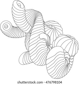 Vector illustration of an abstract complex structure consisting of geometric shapes on a white background. Suitable as a template for a coloring book