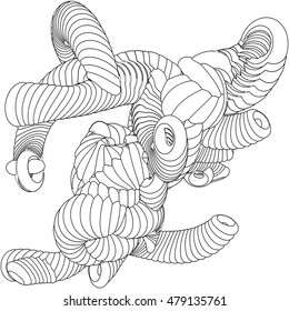 Vector illustration of an abstract complex structure consisting of geometric shapes on a white background. Suitable as a template for a coloring book