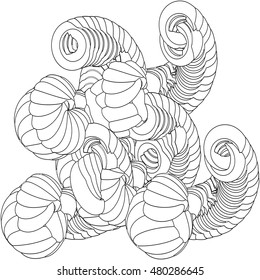 Vector illustration of an abstract complex structure consisting of geometric shapes on a white background. Suitable as a template for a coloring book