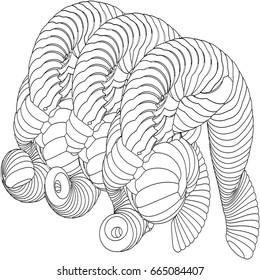 Vector illustration of an abstract complex structure consisting of geometric shapes on a white background. Suitable as a template for a coloring book