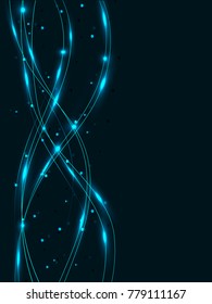 Vector illustration of abstract composition. Modern with waveform concept with connected line with blue and white. on dark blue background for your design. Vector illustration