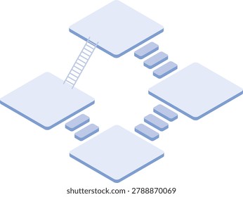 vector illustration of an abstract connected platforms in a minimalist isometric style