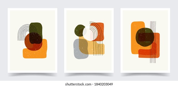 Vector illustration. Abstract contemporary aesthetic backgrounds. Design for cover, poster, postcard, card, flyer, brochure. Shapes and lines. Old vintage concept. Boho wall decor. Modern art print. 