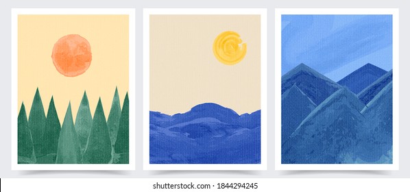Vector illustration. Abstract contemporary aesthetic backgrounds. Design for cover, poster, brochure, magazine, postcard, flyer, wallpapers. Interior wall decor. Watercolor painting. Nature scene