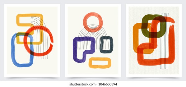 Vector illustration. Abstract contemporary aesthetic backgrounds. Design for cover, poster, postcard, card, flyer, brochure. Shapes and lines. Wall decor. Modern art print. Watercolor painting