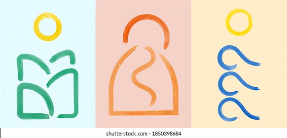 Vector illustration. Abstract contemporary aesthetic nature backgrounds. Design for cover, poster, postcard, card, flyer, brochure. Wall decor. Modern art print. Watercolor painting. Landscaped scene concept
