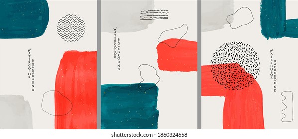Vector illustration. Abstract contemporary aesthetic backgrounds. Design for cover, poster, postcard, card, flyer, brochure, frame. Wall decor. Modern art print. Watercolor painting. Hand painted art