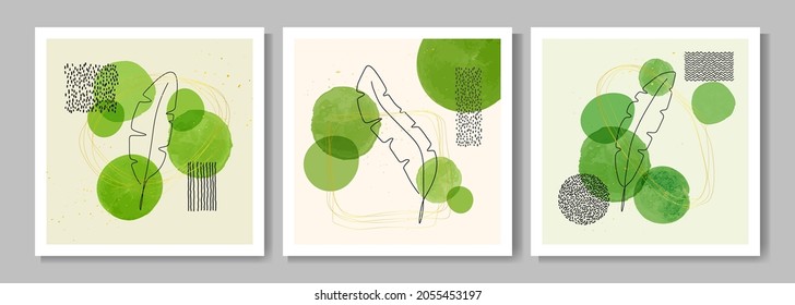 Vector illustration. Abstract contemporary aesthetic backgrounds. Design elements for social media template, web banner, blog post. Modern art print. Watercolor painting. Organic green eco concept.