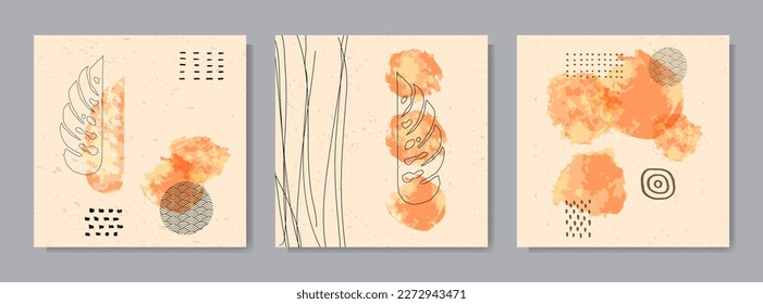 Vector illustration. Abstract contemporary aesthetic backgrounds. Design elements for social media template, web banner, blog post. Grunge texture overlay. Watercolor painting. Pen drawn lines