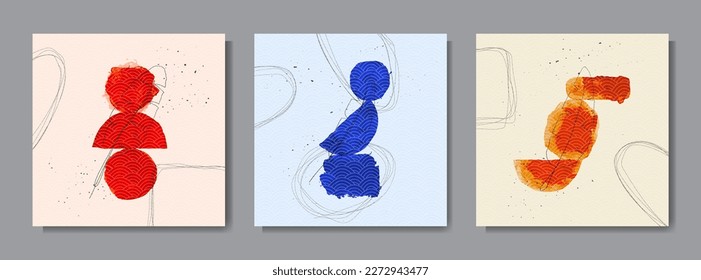Ilustración vectorial. Resumen de antecedentes estéticos contemporáneos. Elementos de diseño para plantilla de medios sociales, banner web. Pinturas de color acuático de color. Grunge textura. Gráfico de arte moderno. Pintado de mano
