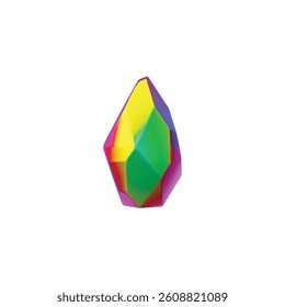 Vector illustration of abstract crystal with smooth surface and iridescent facets of different colors. Fantasy gem. Precious stone. Jewelry. Isolated background. Cartoon style.