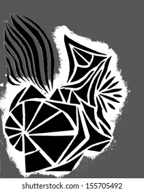 Vector illustration of abstract cut out image made by hand and then vectorized. Black & White abstract shell like image.