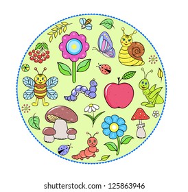 Vector illustration of abstract cute insects.Abstract pattern for children. It can be used for production of children's plates