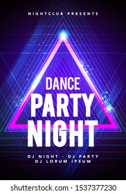 Vector illustration abstract dance party poster background template with lines, highlight and modern geometric shapes in pink and blue colors. Music event flyer or banner.