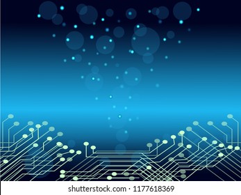Vector illustration of abstract data, green, blue, black, with circle, lines, dots and Slanting lines for Circuit boards elements business technology. Gradient dark blue on background. 