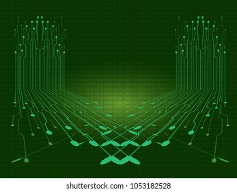 Vector Illustration of abstract data, with shapes Lines, Dots, Slanting lines technology, on numeric business dark gray black background. 