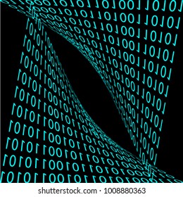 Vector Illustration of abstract data, technology, with the cyan symbols and numbers. numeric business background. Binary code motion splash blue and black background with digits on screen. 
