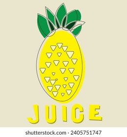 Vector illustration with an abstract depiction of a pineapple. Under the fruit, the inscription: "juice." Cheerful abstract illustration, fruit, health, vitamins, raw, yellow, healthy lifestyle, food