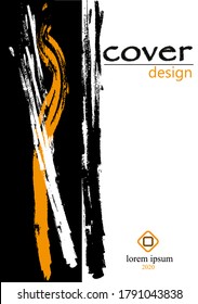 Vector illustration. Abstract design of the book cover. Orange and white smears on a black background.