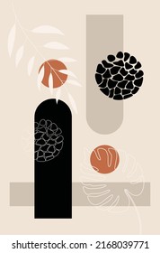 Vector illustration. Abstract design with doodles and various shapes. Modern art isolated vector graphics. Minimalistic geometric shapes. Boho abstraction.