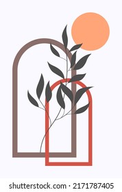 Vector illustration. Abstract design with doodles and various shapes. Modern art isolated vector graphics. Minimalistic geometric shapes. Boho abstraction.