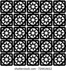 vector illustration abstract design seamless texture squares, stars, circles black contour lines on white background