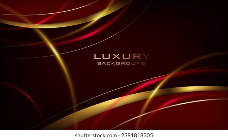 vector illustration abstract digital geometric red and golden color dark and modern creative luxury backdrop design,use for cover and award banner,card. glowing light lines  background.