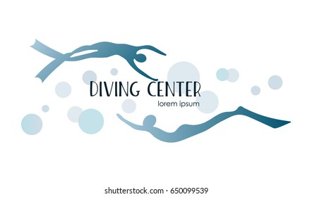 Vector illustration abstract diver. Diving school, diving studio logo design vector template. Underwater vector illustration 