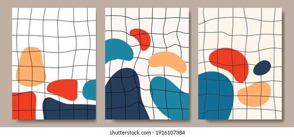 Vector illustration. Abstract doodle style. Minimalist contemporary design elements for poster, cover, banner, business or gift cards, flyer, voucher. Colorful shapes. Aesthetic backgrounds collection