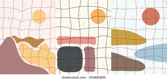 Vector illustration. Abstract doodle style. Minimalist contemporary design elements for poster, cover, banner, business or gift cards, flyer, voucher. Colorful shapes. Aesthetic backgrounds collection