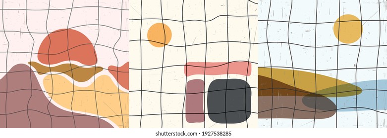 Vector illustration. Abstract doodle style. Minimalist contemporary design elements for social media template, blog post, square banner. Colorful shapes. Aesthetic backgrounds collection