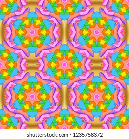 Vector illustration. Abstract doodles pattern. Orange, yellow and blue on colors. Seamless Cute fabric pattern. Nice background. - stock.