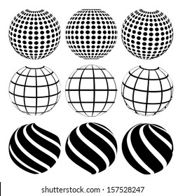 Vector illustration of an abstract dotted, swirls and grill spheres