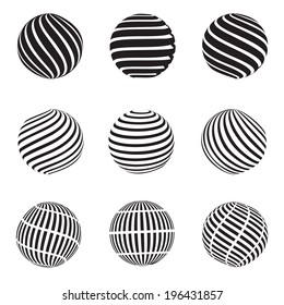 Vector illustration of an abstract dotted, swirls and grill spheres