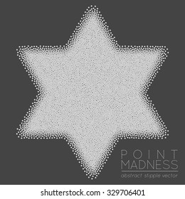 Vector illustration of abstract dotted symbol Star of David. Judaism sacred geometry sign made in stippling technique. Isolated halftone symbol. Pointillism.