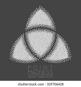 Vector illustration of abstract dotted symbol triquetra. Celtic sacred geometry sign made in stippling technique. Isolated halftone symbol. Pointillism.
