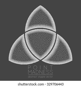 Vector illustration of abstract dotted symbol triquetra. Celtic sacred geometry sign made in stippling technique. Isolated halftone symbol. Pointillism.