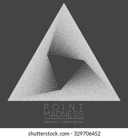 Vector illustration of abstract dotted symbol delta fading inside. Sacred geometry sign made in stippling technique. Isolated halftone symbol. Pointillism. 